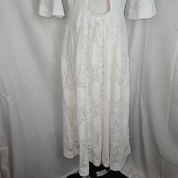 Anthropologie Maeve Eyelet Lace Dress Womens 12 White Open Back Boho Cottagecore Anthropologie Maeve Eyelet Lace Dress Womens 12 White Open Back Boho Cottagecore